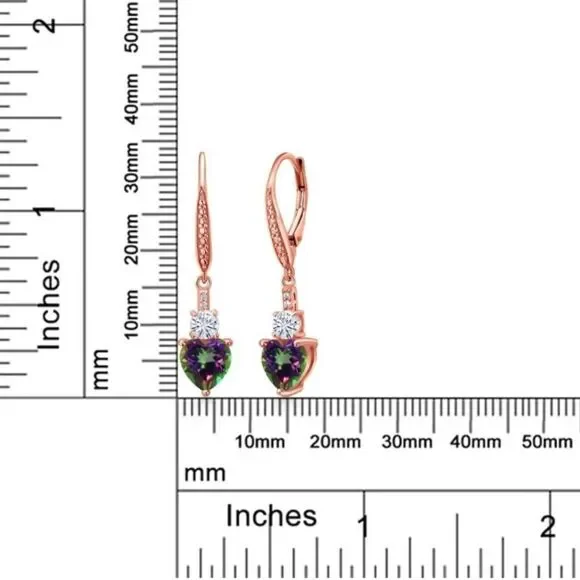 18K Rose Gold with 3.49 Cttw Mystic Topaz and Moissanite Heart Drop Earrings